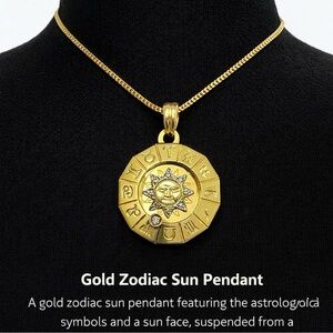 Vintage Gold Zodiac Pendant with Diamond Accents Astrology yellow gold Medallion